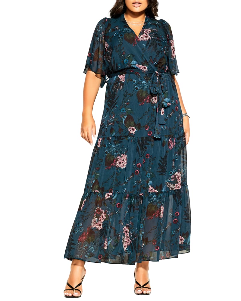 Front of a model wearing a size XS Flora Botanica Maxi Dress in Teal / Pink by City Chic. | dia_product_style_image_id:234037